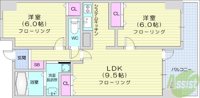 ノア本屋敷(2LDK/3階)の間取り写真