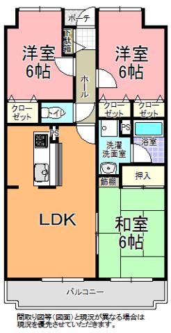 スカイヒルズ元吉田(3LDK/5階)の間取り写真