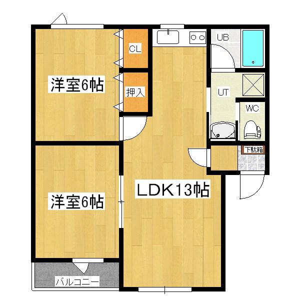 フロックスハイツII(2LDK/2階)の間取り写真