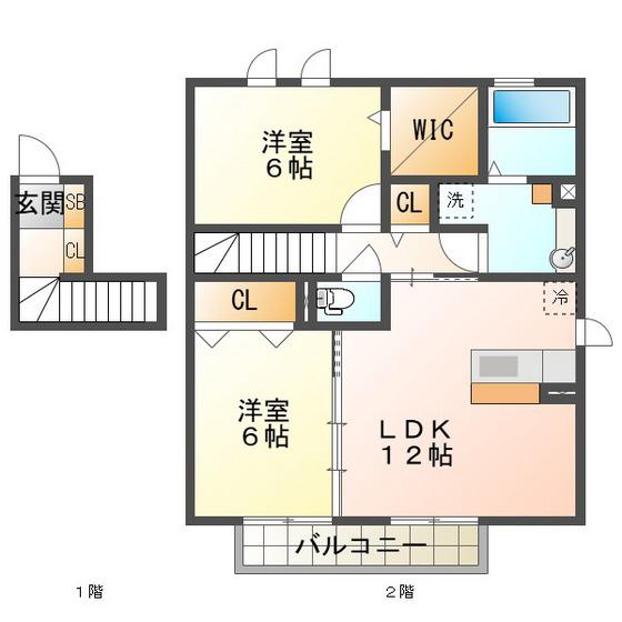 サウス・ルミエール(2LDK/2階)の間取り写真