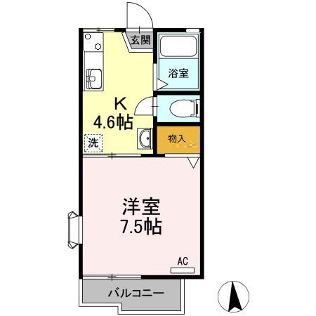 ルミエールビレッジ(1K/2階)の間取り写真