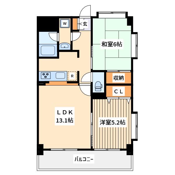 グランドヒルズ弐番館(2LDK/2階)の間取り写真