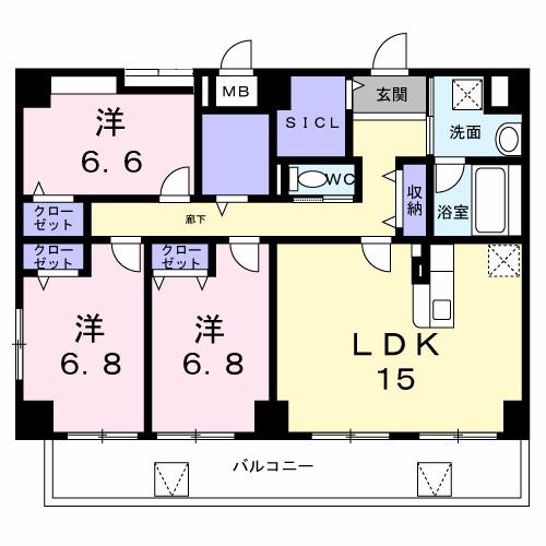 YS STATE 天王台(3LDK/8階)の間取り写真