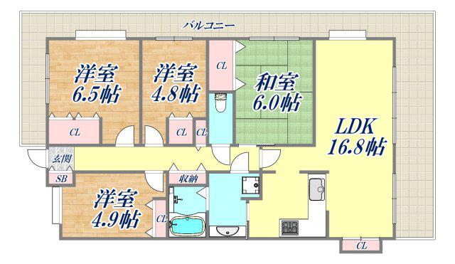 宝塚清荒神ヒルズ(4LDK/4階)の間取り写真