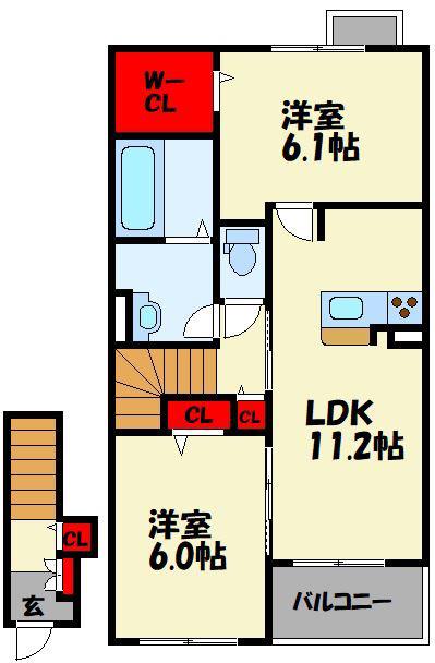 エアリーハウス潤野(2LDK/2階)の間取り写真