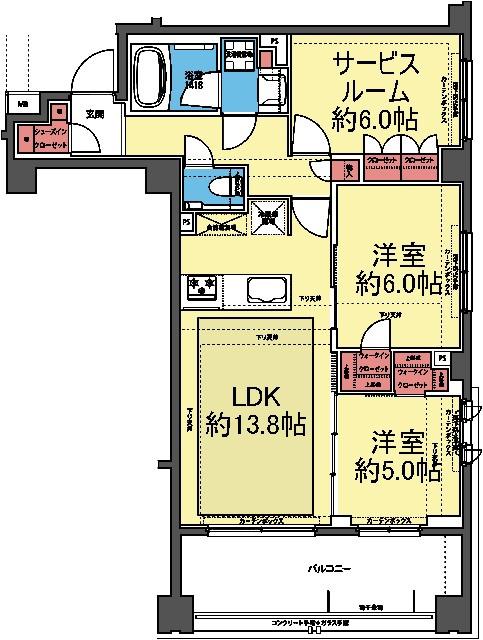 KDXレジデンス横濱紅葉坂(2SLDK/5階)の間取り写真