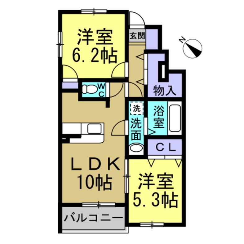 SEA SIDE(2LDK/1階)の間取り写真