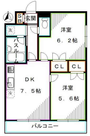 ドゥーム沼袋(2DK/3階)の間取り写真