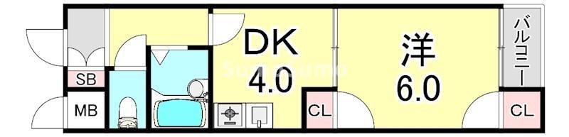 フルーレゾン西多聞(1DK/2階)の間取り写真