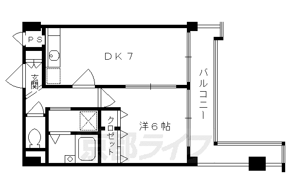 ライオンズマンション高野東(1DK/4階)の間取り写真