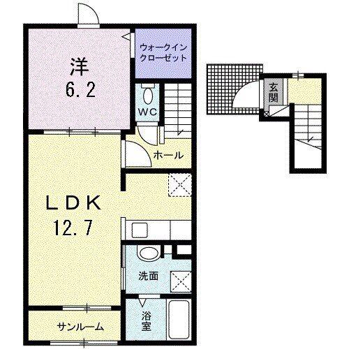 ベアトリーチェ C(1LDK/2階)の間取り写真