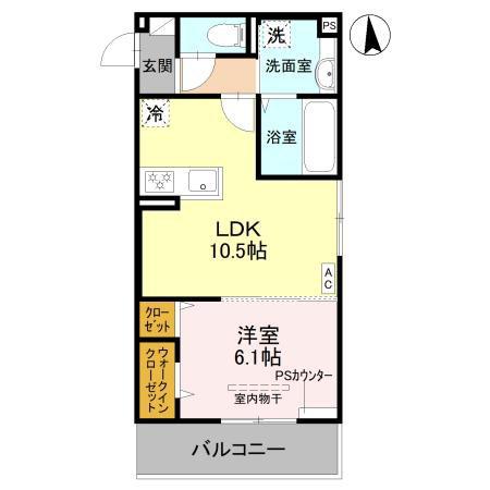 GRAMM竹田B棟(1LDK/3階)の間取り写真