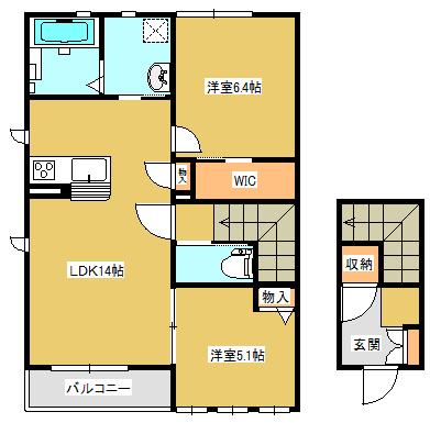 グラード長町(2LDK/2階)の間取り写真