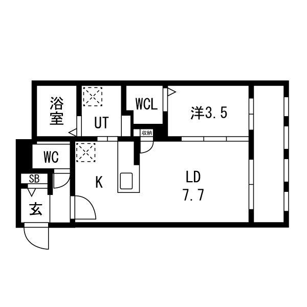 アルファスクエア北37西9(1LDK/1階)の間取り写真