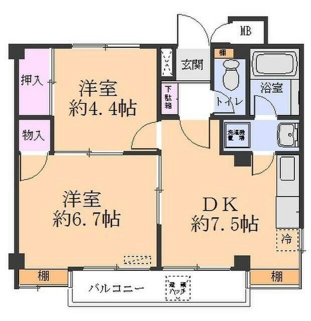 パティオ桔梗(2DK/2階)の間取り写真