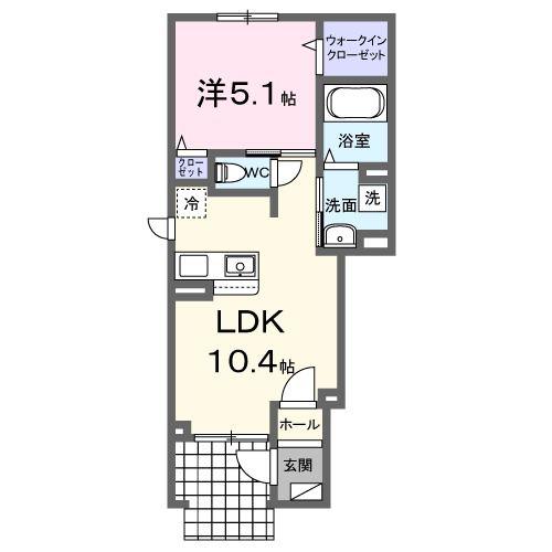 パレスウトナイC(1LDK/1階)の間取り写真