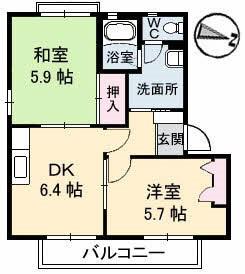 バリュージュ徳田 A棟(2DK/2階)の間取り写真