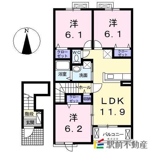 サンガーデンE(3LDK/2階)の間取り写真