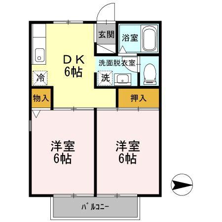 メゾンクレール(2DK/2階)の間取り写真
