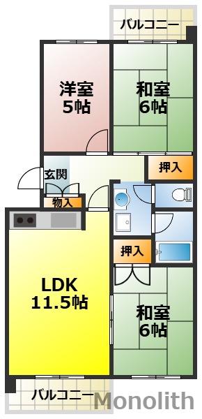 泉北鴨谷台3丁6号棟(3LDK/2階)の間取り写真