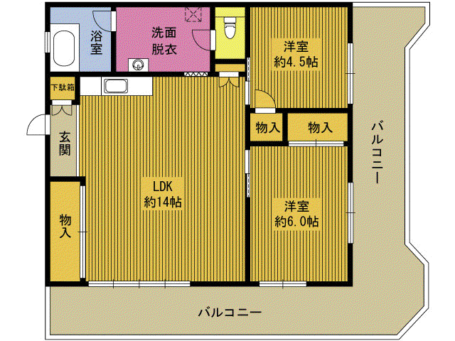 晃生コーポ(2LDK/6階)の間取り写真