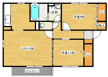 アーク・アンシエルB(2LDK/1階)の間取り写真