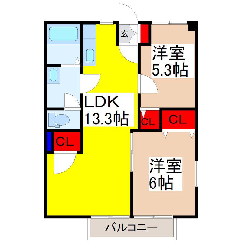 グリーンヒルズなかのI(2LDK/2階)の間取り写真
