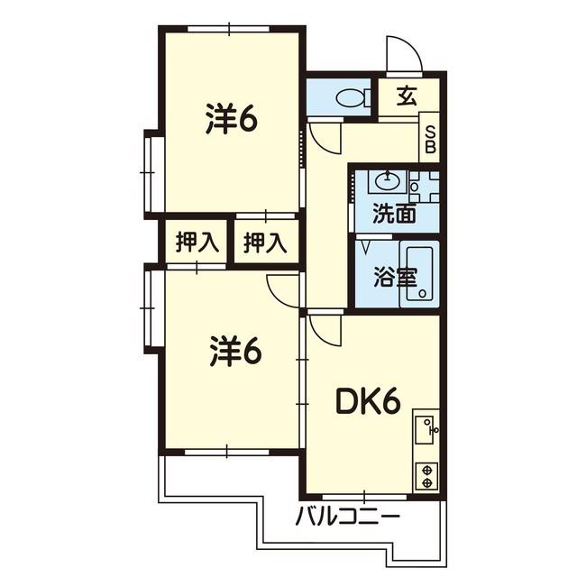 ルーベンス2(2DK/3階)の間取り写真