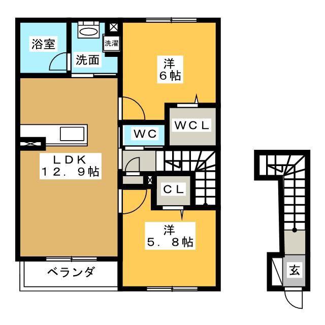 サニーグレイス(2LDK/2階)の間取り写真