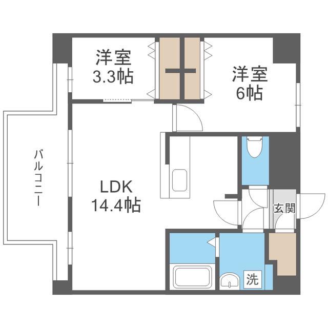MODERN PALAZZO 博多デュオグランデウエスト(2LDK/9階)の間取り写真