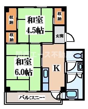 ビレッジハウス馬場平(2K/4階)の間取り写真