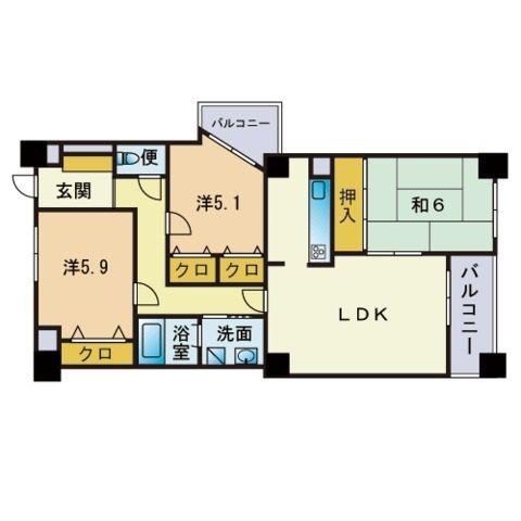 七隈文ヶ丘レジデンス(3LDK/6階)の間取り写真