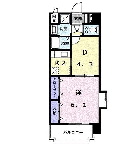 フランメゾン平成(1DK/6階)の間取り写真