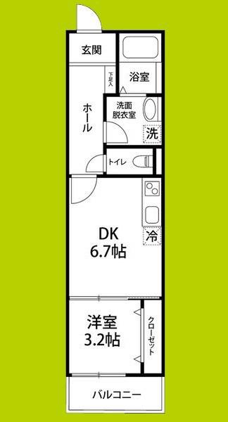 ソレイユII(1DK/2階)の間取り写真