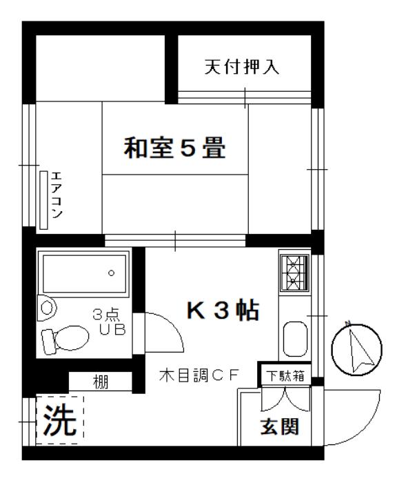 北村荘(1K/2階)の間取り写真