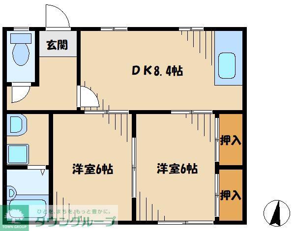ミリオンハイツ(2DK/1階)の間取り写真