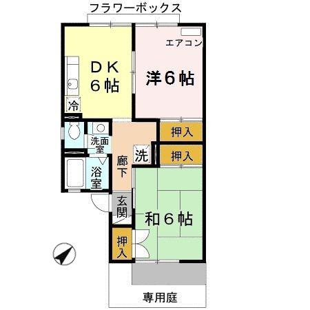 シティーハウスウエハラE棟(2DK/1階)の間取り写真