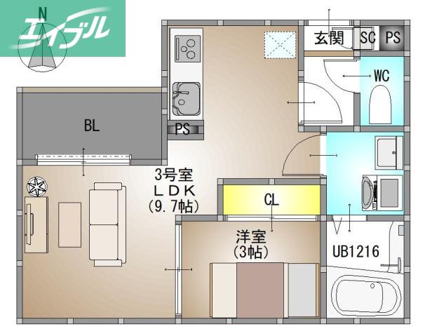 REGALEST 伊島I(1LDK/2階)の間取り写真