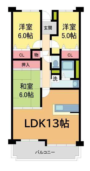白鷹香枦園マンション(3LDK/5階)の間取り写真