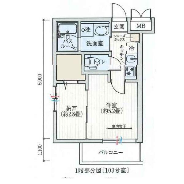ワコーレヴィータ六甲ステージア(1DK/1階)の間取り写真