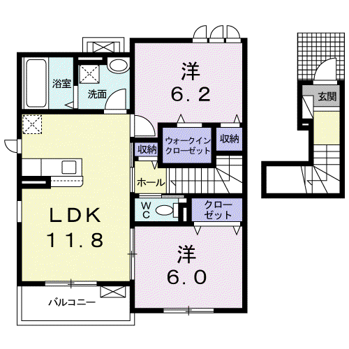 ラインアパート(2LDK/2階)の間取り写真
