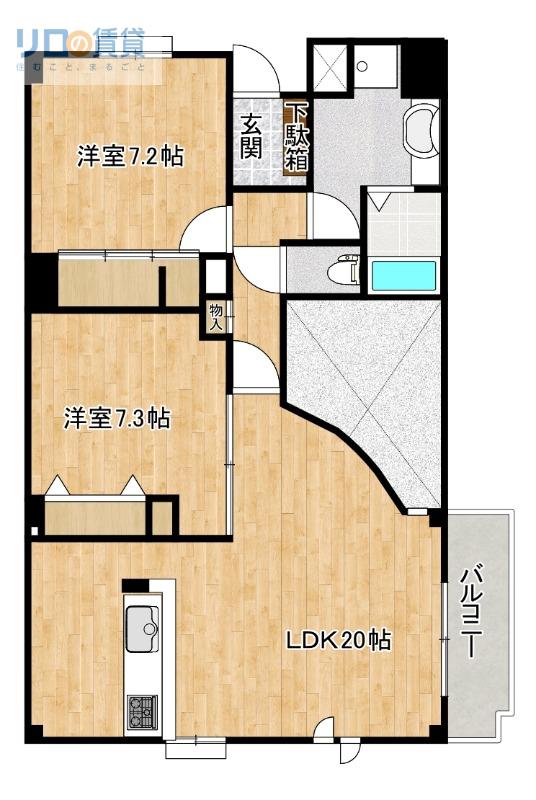 ユニヴェール花屋敷II号館(2LDK/1階)の間取り写真