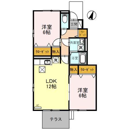 ロイヤルタウンフラーゼC(2LDK/1階)の間取り写真