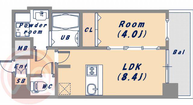 プレサンス南堀江ザ・センス(1LDK/15階)の間取り写真