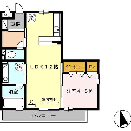 D-ROOM中川原(1LDK/2階)の間取り写真
