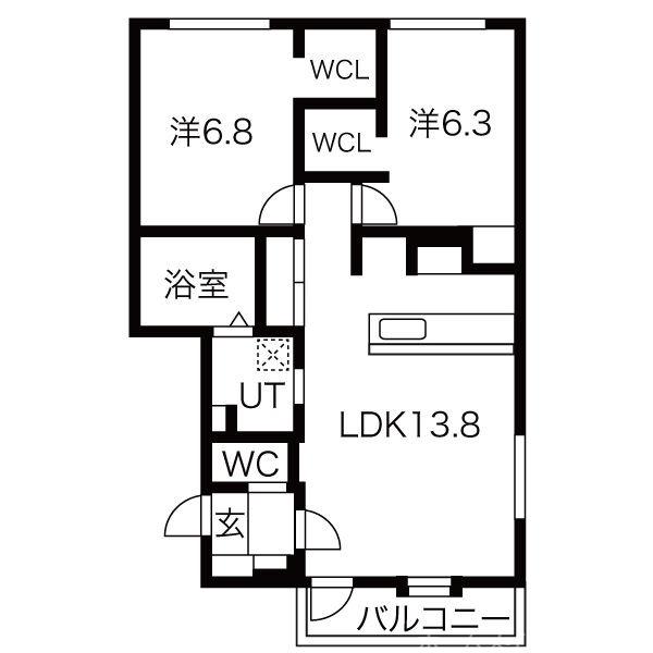 ネコフィーノ宮の沢I(2LDK/2階)の間取り写真