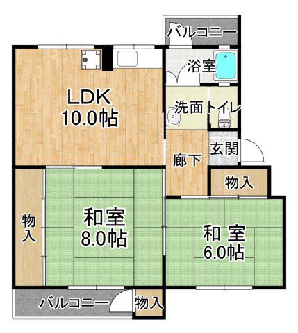 阪神本線 石屋川駅 徒歩40分 5階建 築58年(2LDK/1階)の間取り写真