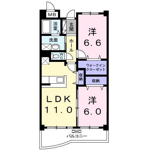 サニードエル2(2LDK/4階)の間取り写真