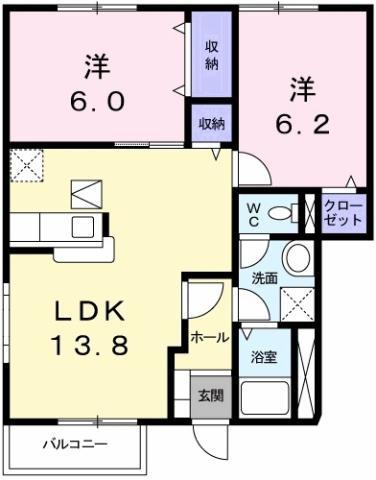 サンシェール B(2LDK/1階)の間取り写真