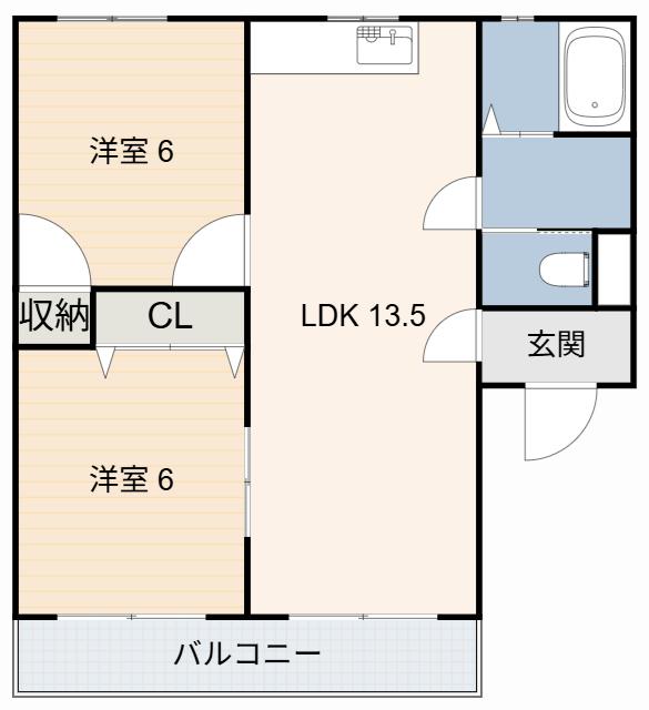 第二悠ハイツ(2LDK/2階)の間取り写真